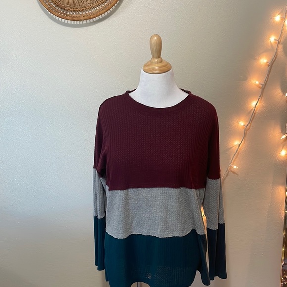 Large Comfy Knit Shirt CG.L.CG Color Block Pattern - Picture 1 of 6